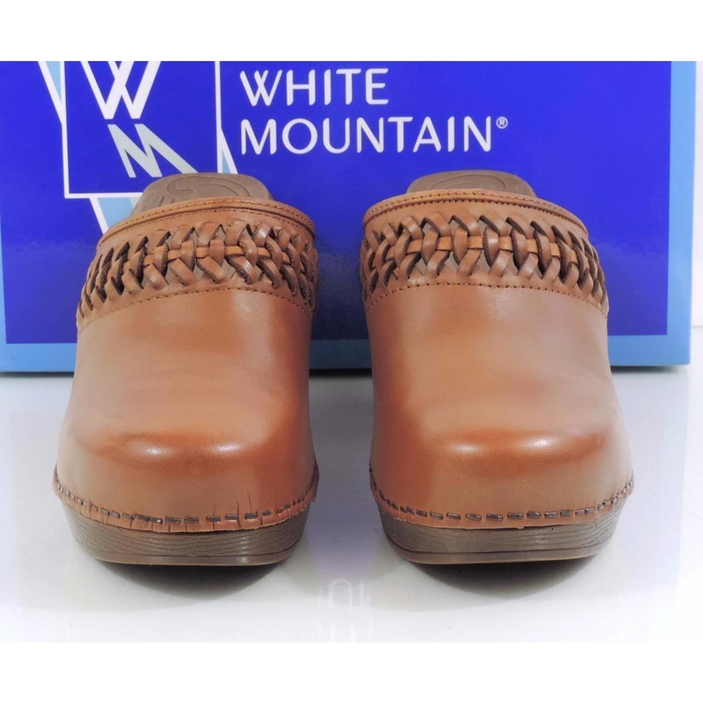 White Mountain Handy Platform Clogs Slip On Mule Leather Luggage Size 9 - Picture 4 of 8